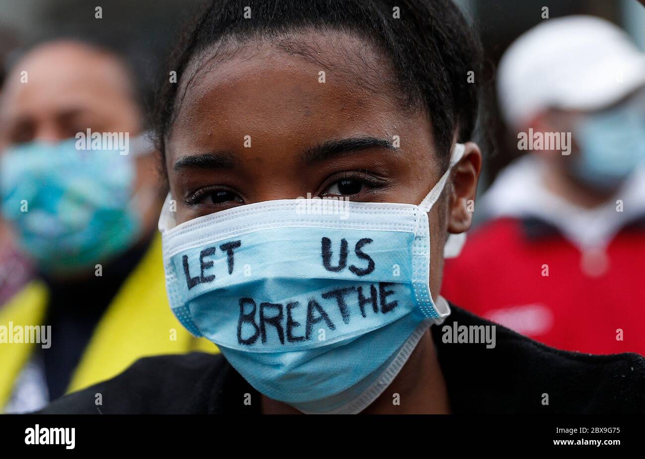 Leicester, Leicestershire, UK. 6th June 2020. A masked protester attends a 'Black lives matter' demonstration following the death of American George Floyd while in the custody of Minneapolis police. Credit Darren Staples/Alamy Live News. Stock Photo