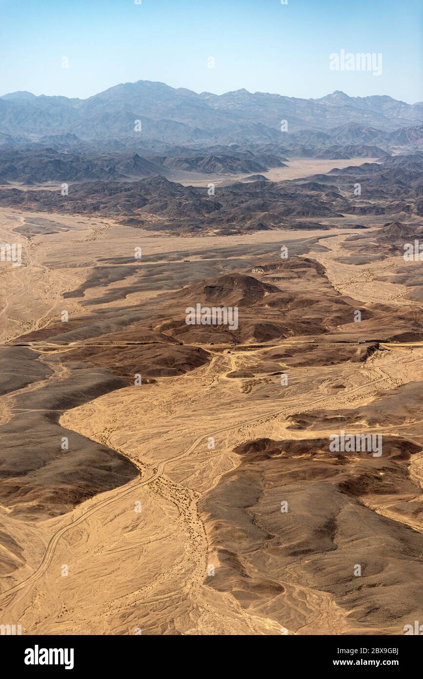 Aerial view of the Sahara desert between the river Nile and the Red Sea
