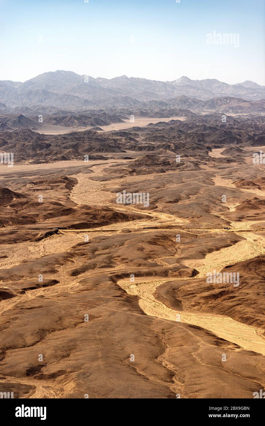 Aerial view of the Sahara desert between the river Nile and the Red Sea