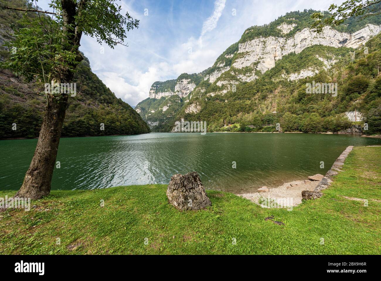 Lago Schener, small artificial lake in the Alps, Trentino Alto Adige and Veneto, Pontet, Fiera di Primiero, Italy, Europe Stock Photo