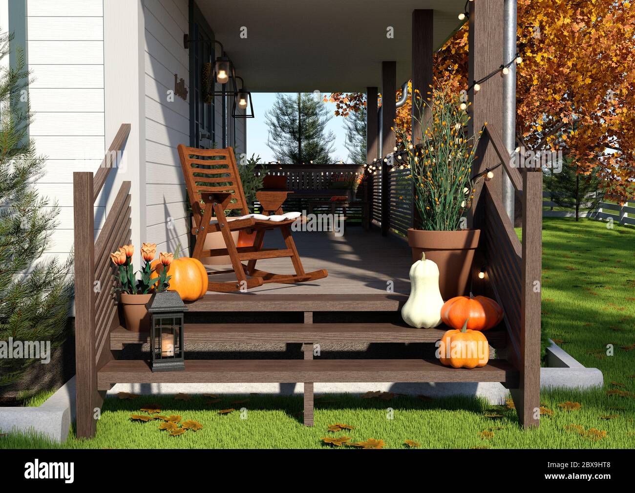3D rendering of an autumn cottage exterior Stock Photo - Alamy