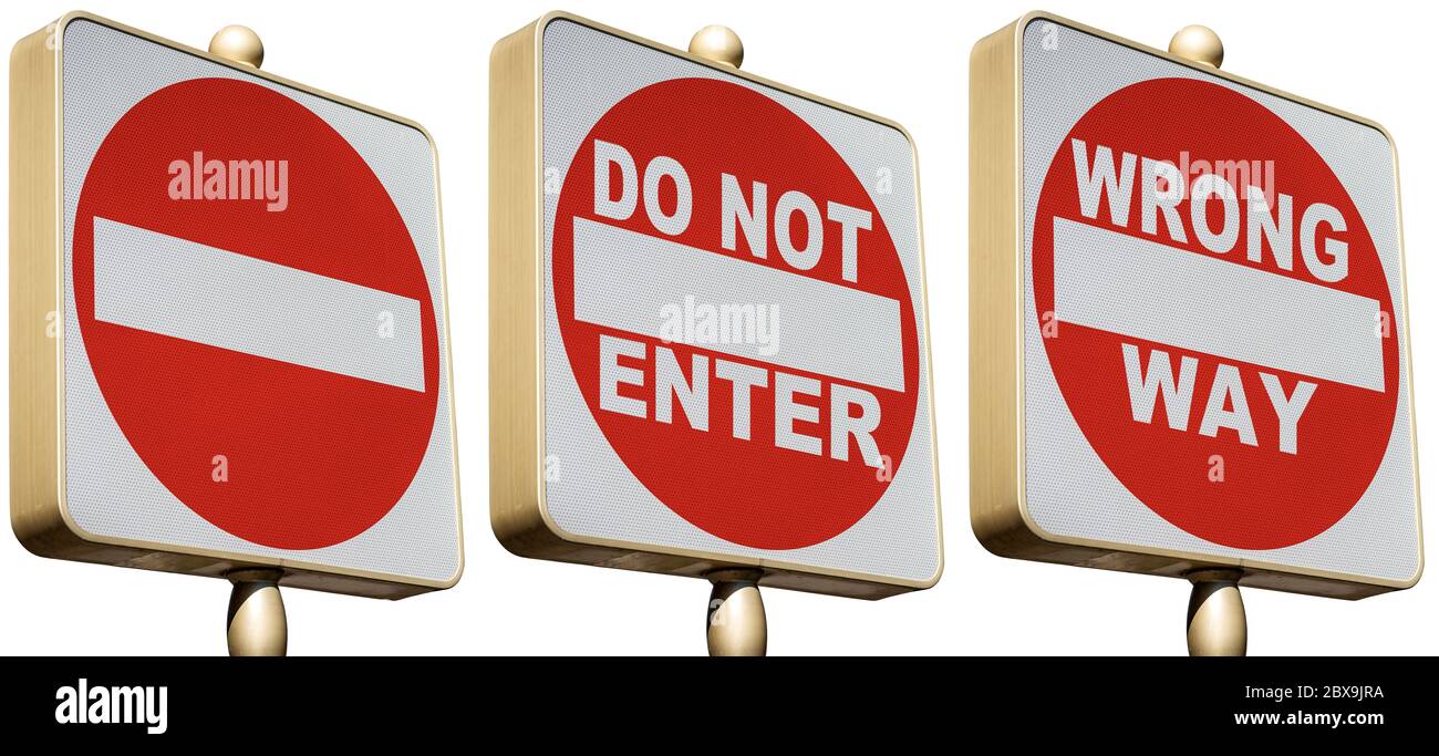 Do Not Enter or Wrong Way (one way) road sign, prohibitory traffic sign.  Photography, isolated on white background Stock Photo - Alamy
