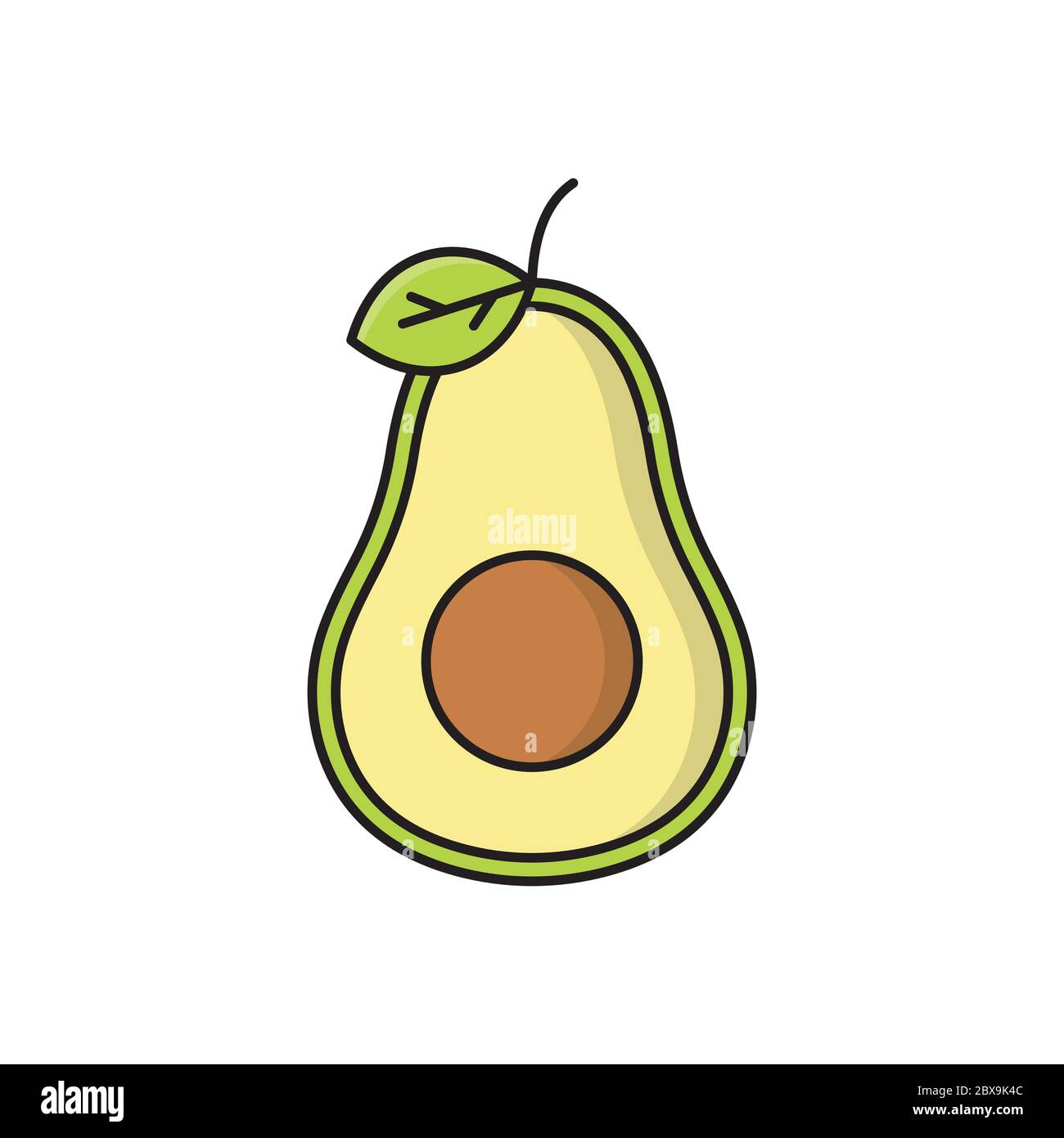 Avocado fruit with leaf vector icon symbol isolated on white background Stock Vector