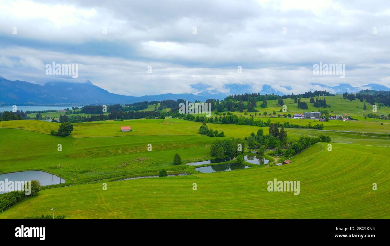 Typical landscape in Bavaria in the Allgau district of the German Alps ...