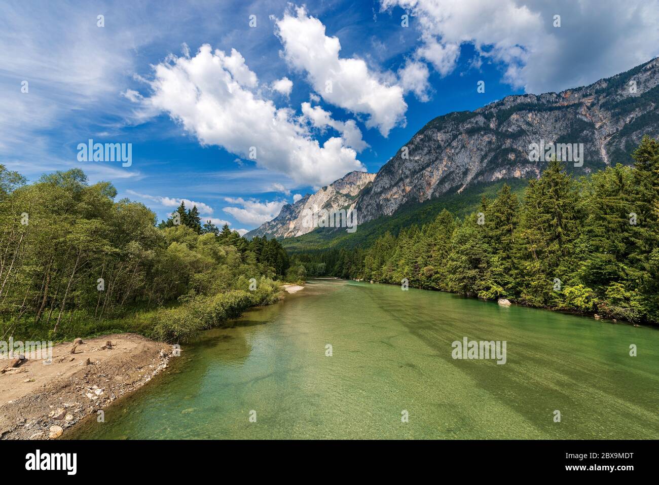 The green Gail River and Alps, the largest tributary of the Drava River
