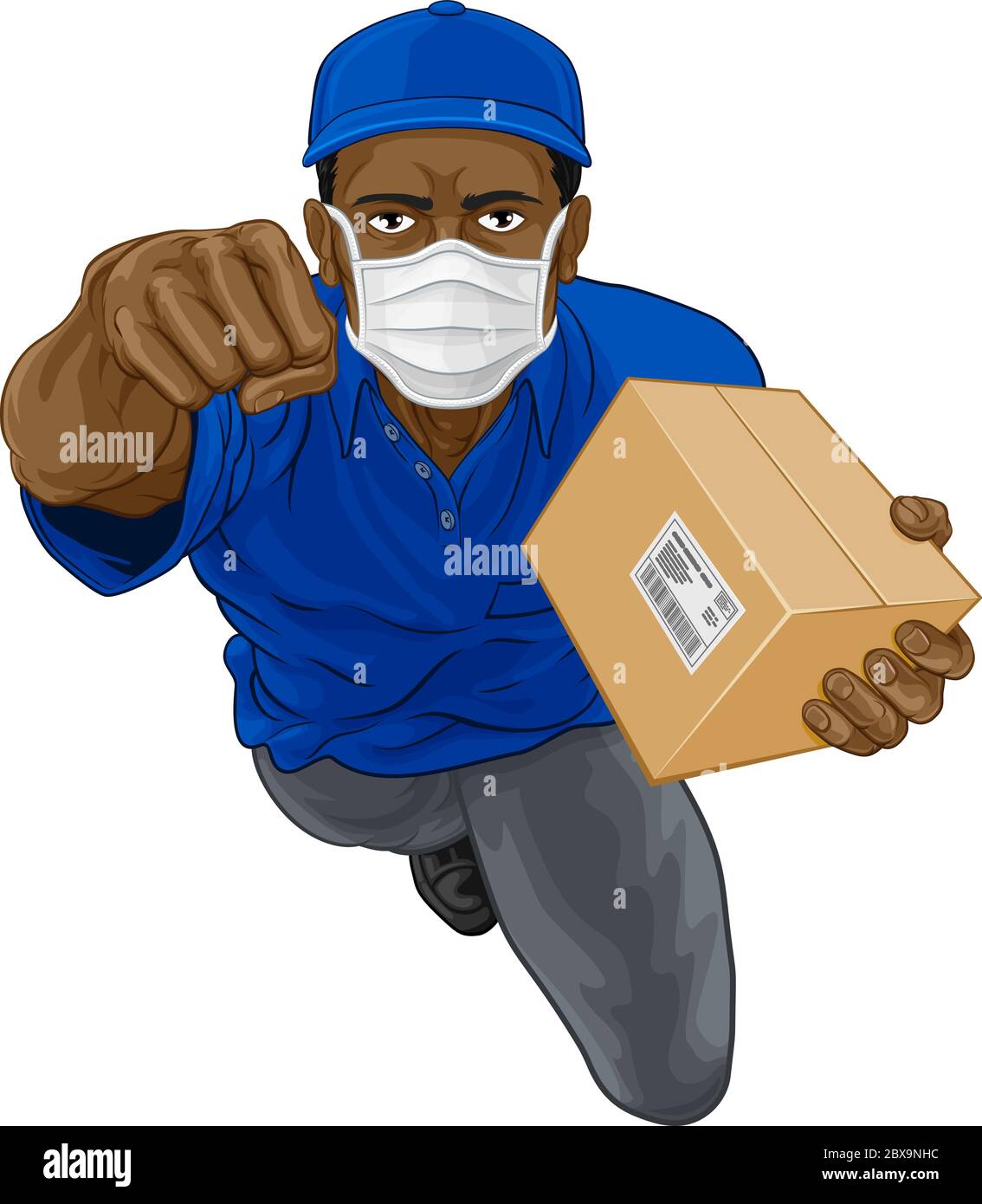 Delivery Superhero Courier Delivering Package Box Stock Vector