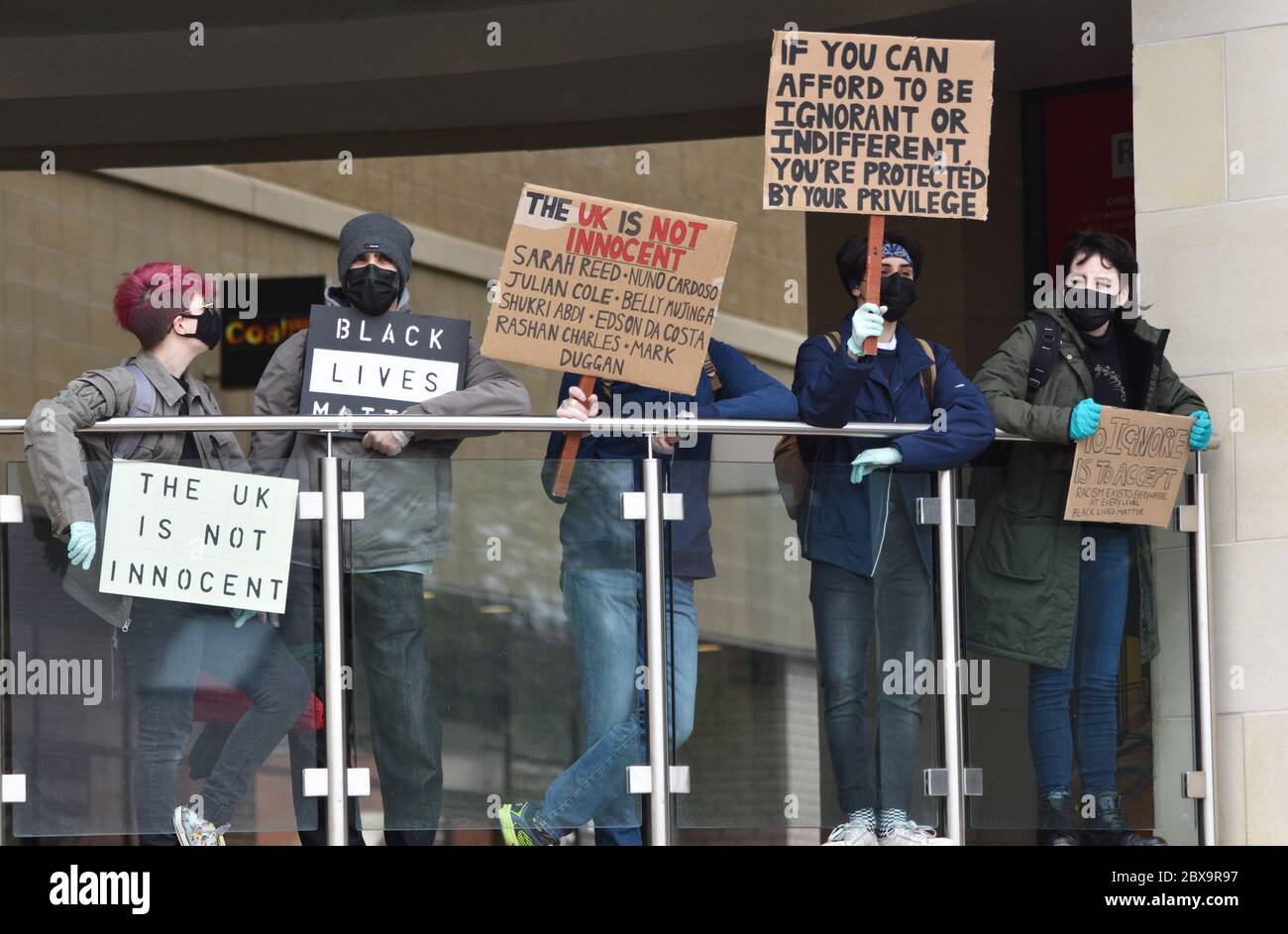 Anti Racism Protestors Demonstrating at Swindon's Black Lives Matter Protest in the UK on June 6 2020 in solidarity with US Demonstrations Stock Photo
