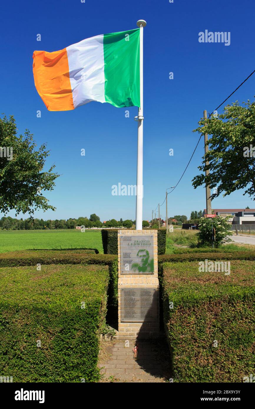 The Irish flag flying proudly over the memorial to the Irish war poet