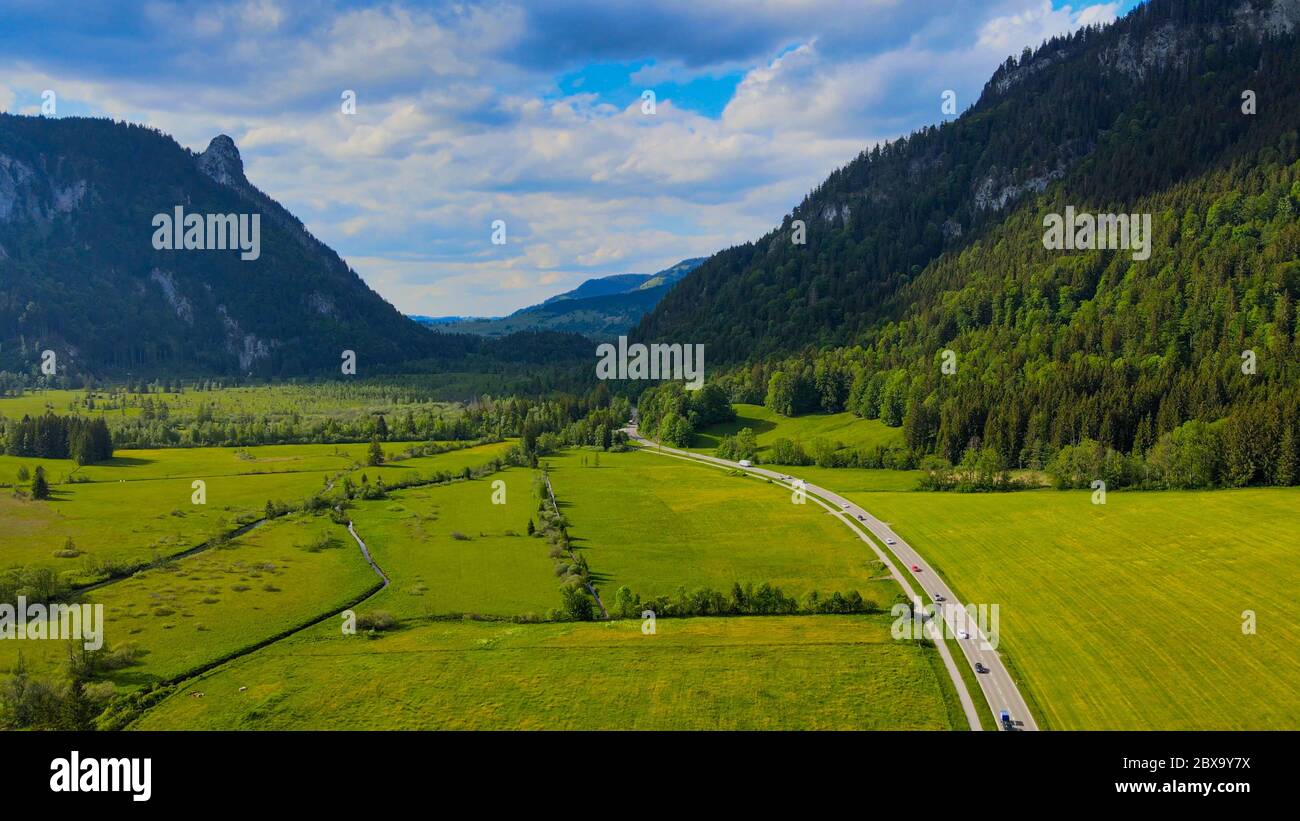 Typical landscape in Bavaria in the Allgau district of the German Alps ...