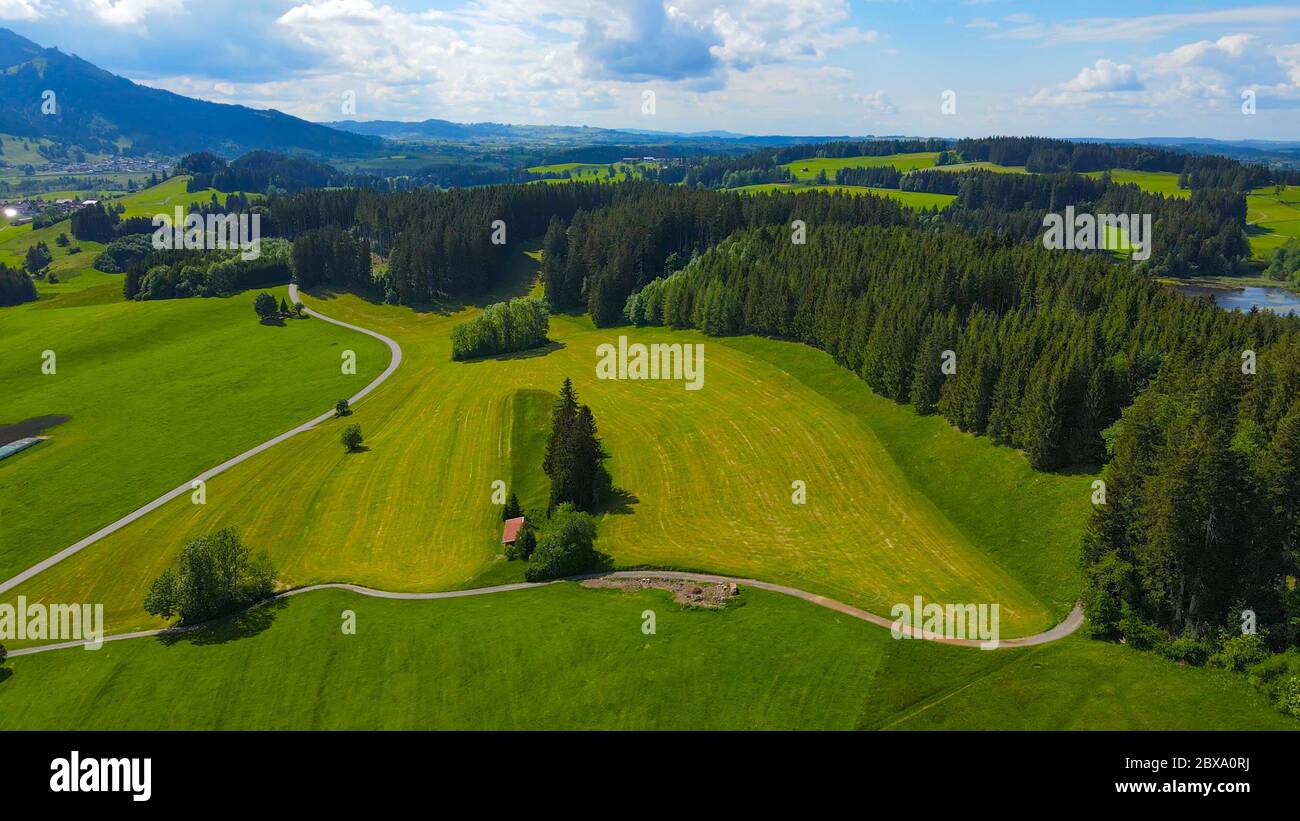 Typical landscape in Bavaria in the Allgau district of the German Alps ...