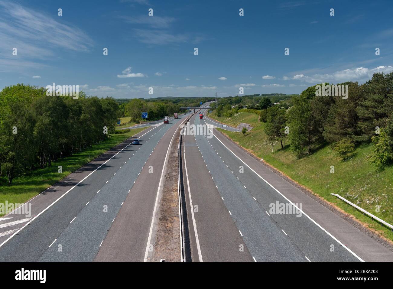 A very quiet M74 Motorway near the English Border in the middle of the Covid-19 Lockdown, Gretna, Scotland, UK. Stock Photo