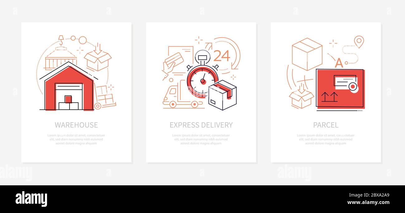 Logistics concept - line design style banners set Stock Vector