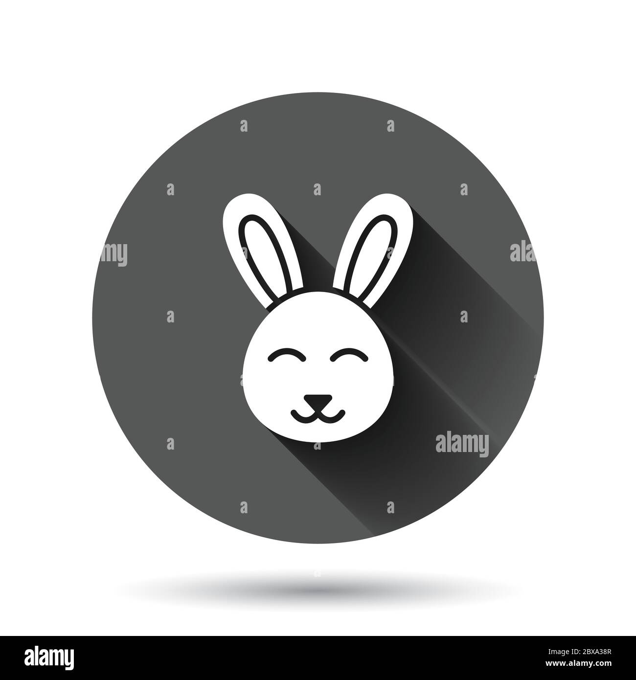 Rabbit icon in flat style. Bunny vector illustration on black round ...