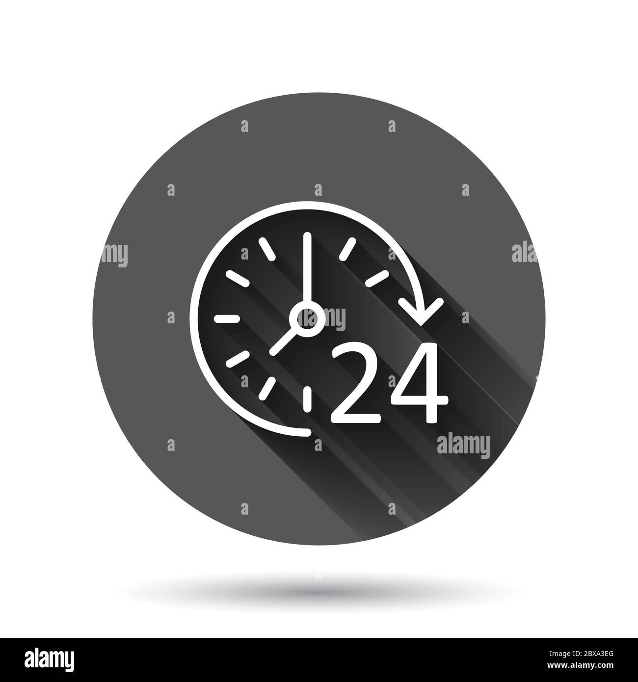Clock icon in flat style. Watch vector illustration on black round ...