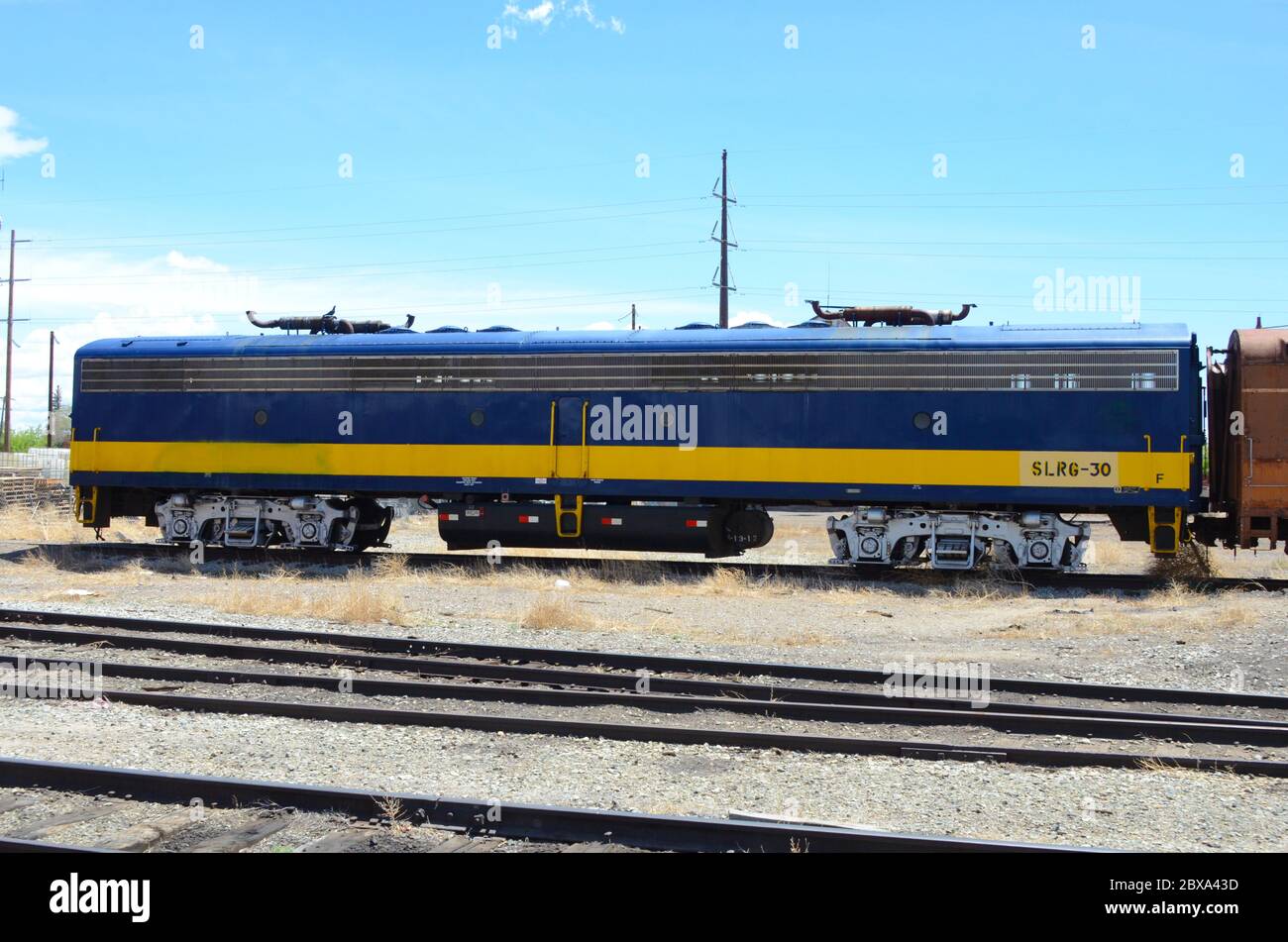 Old train cars, and parked on the tracks in Alamosa, Colorado, USA Stock Photo Alamy