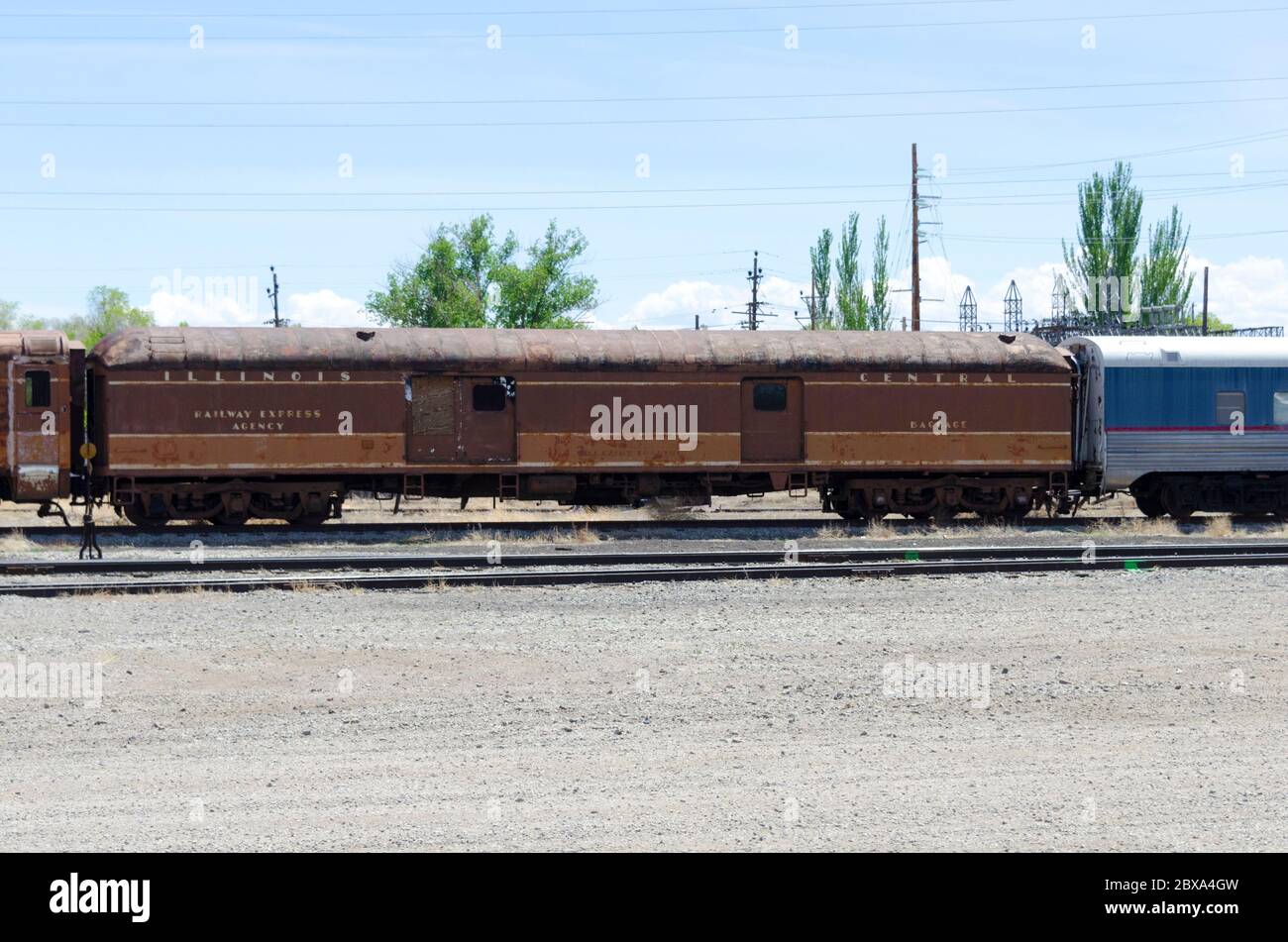 Old train cars, and parked on the tracks in Alamosa, Colorado, USA Stock Photo Alamy