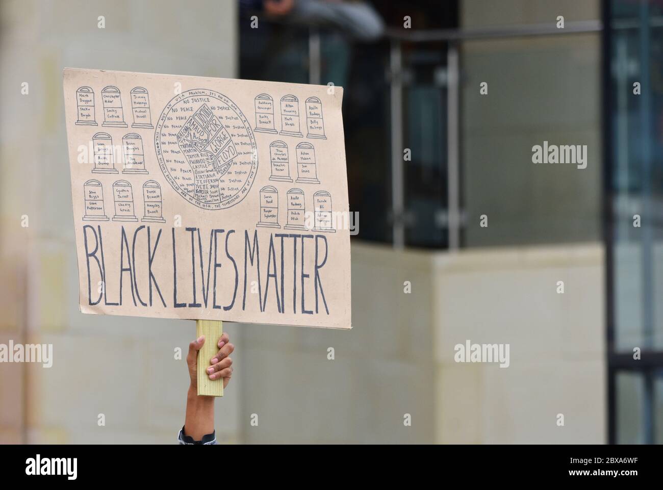 A Black Lives Matter Protest Banner at a British Peaceful Anti Racism Demonstration on June 6 2020 in Swindon, Wiltshire Stock Photo