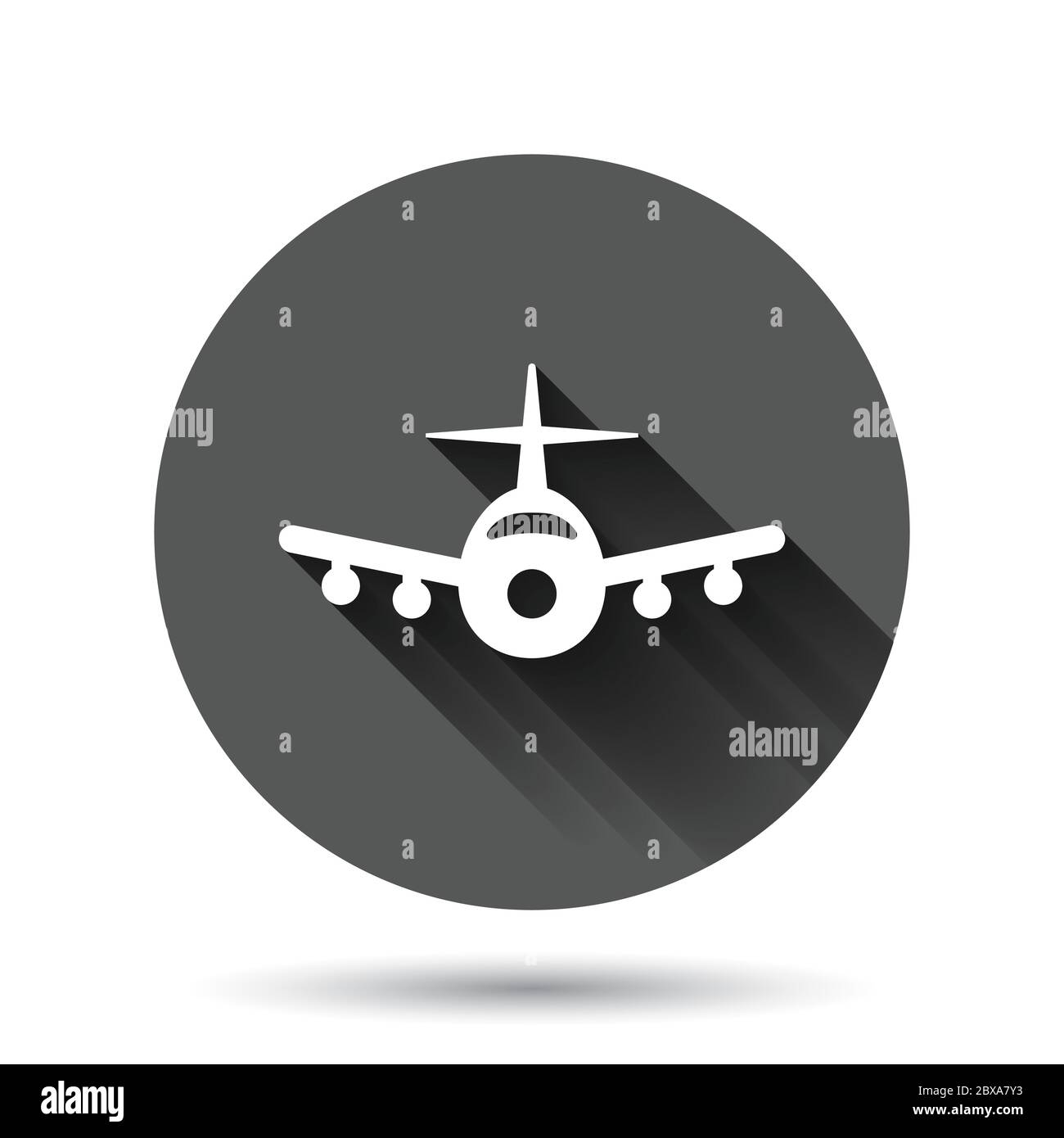 Plane icon in flat style. Airplane vector illustration on black round ...