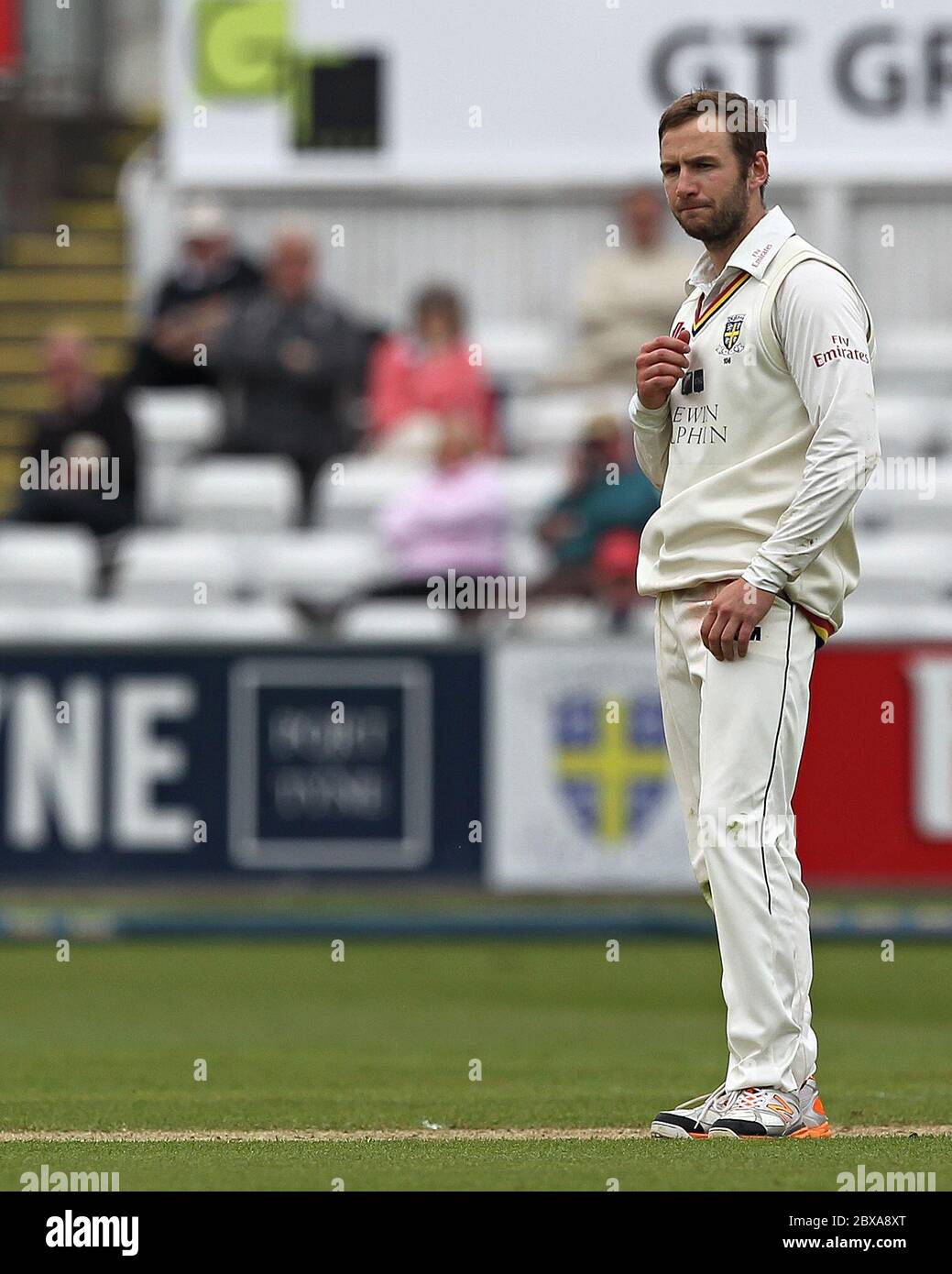 CHESTER LE STREET, ENGLAND - Durham's Mark Stoneman during the County Championship match between Durham and Yorkshire at the Emirates Riverside, Chester le Street, County Durham on Monday 5th May 2014 (Credit: Mark Fletcher | MI News) Stock Photo