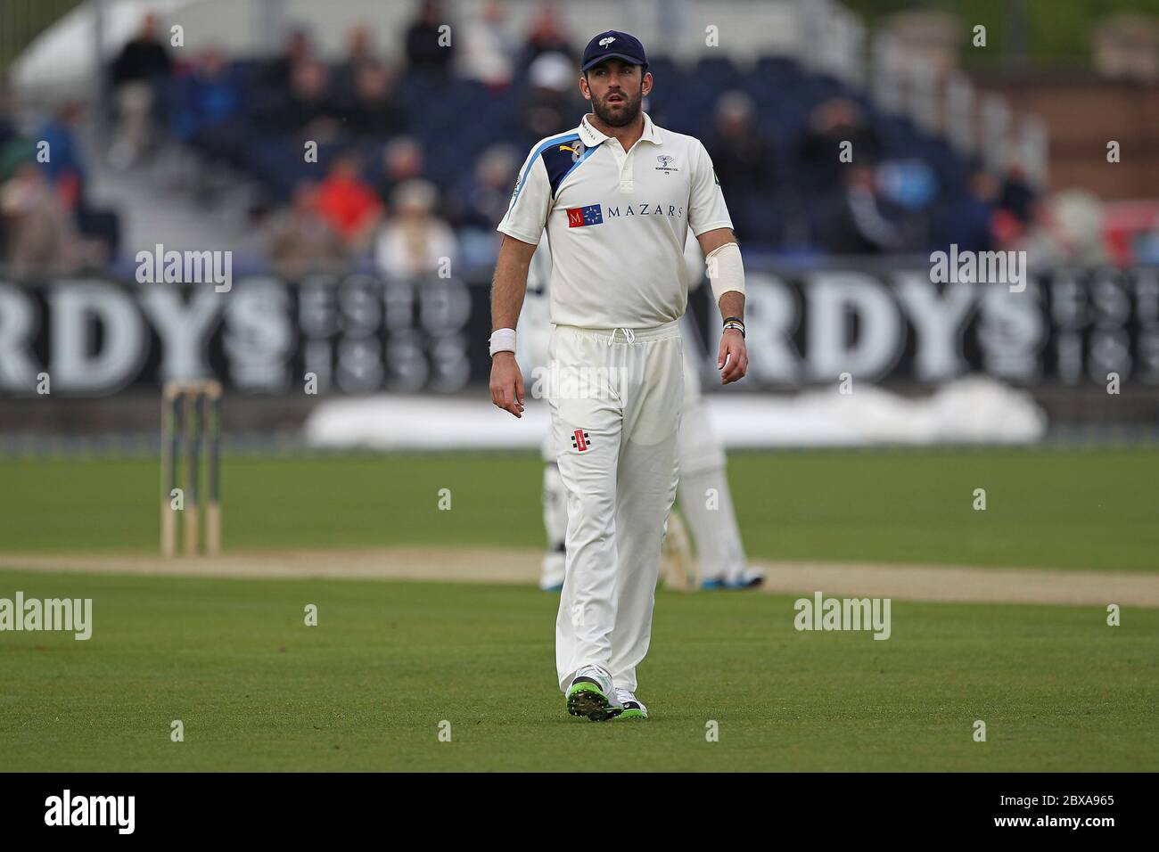 CHESTER LE STREET, ENGLAND - Yorkshire's Liam Plunkett  during the County Championship match between Durham and Yorkshire at the Emirates Riverside, Chester le Street, County Durham on Monday 5th May 2014 (Credit: Mark Fletcher | MI News) Stock Photo