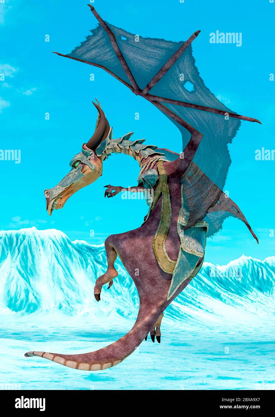 dragon cartoon with armor hunting on ice, 3d illustration Stock Photo -  Alamy, image size:919x1390