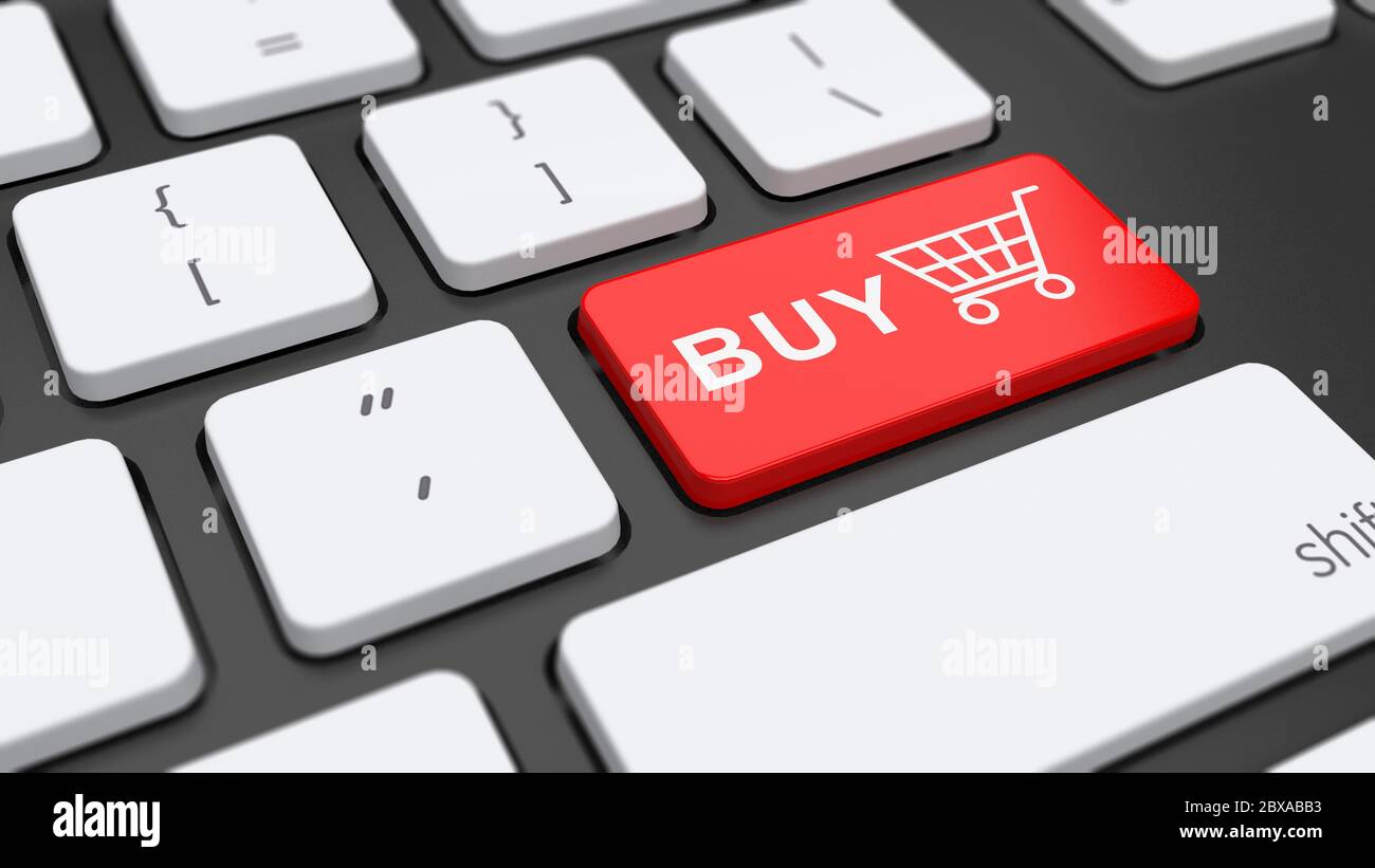 Computer keyboard with buy button for e-commerce, financial or stocks concept Stock Photo