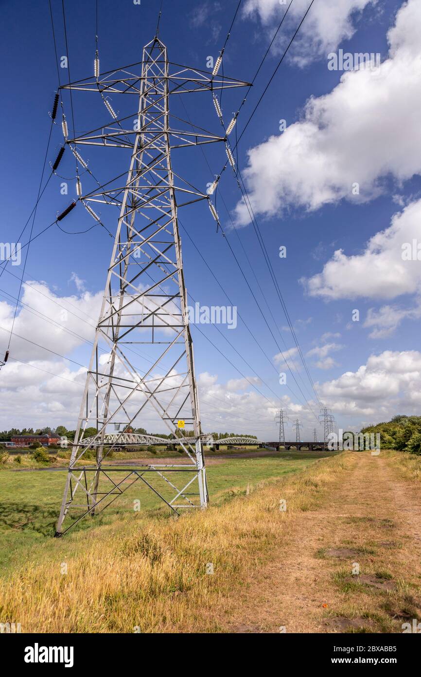 Electricity pylon, Deeside, North Wales Stock Photo