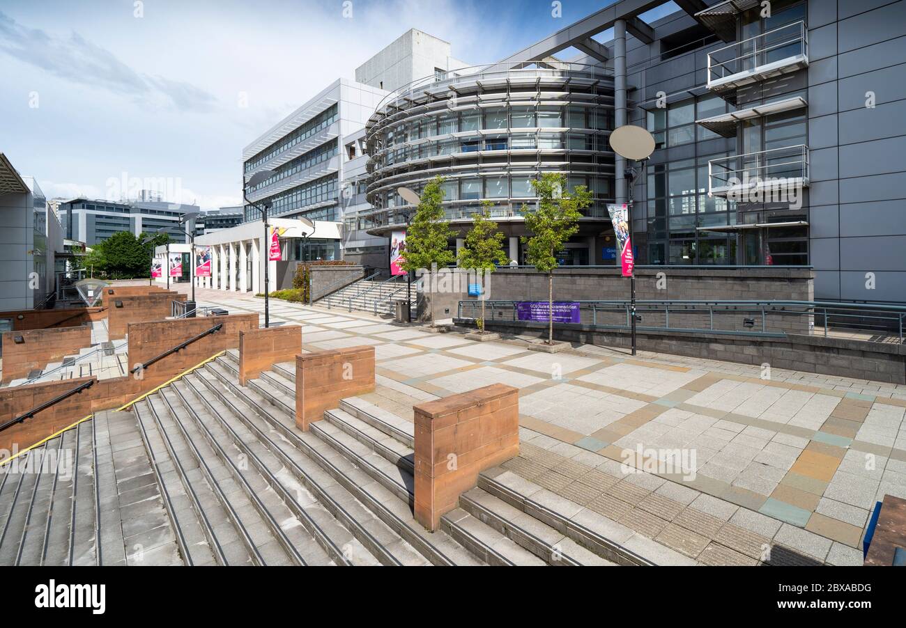 Exterior view of campus during covid-19 lockdown of Glasgow Caledonian University, Glasgow, Scotland, UK Stock Photo