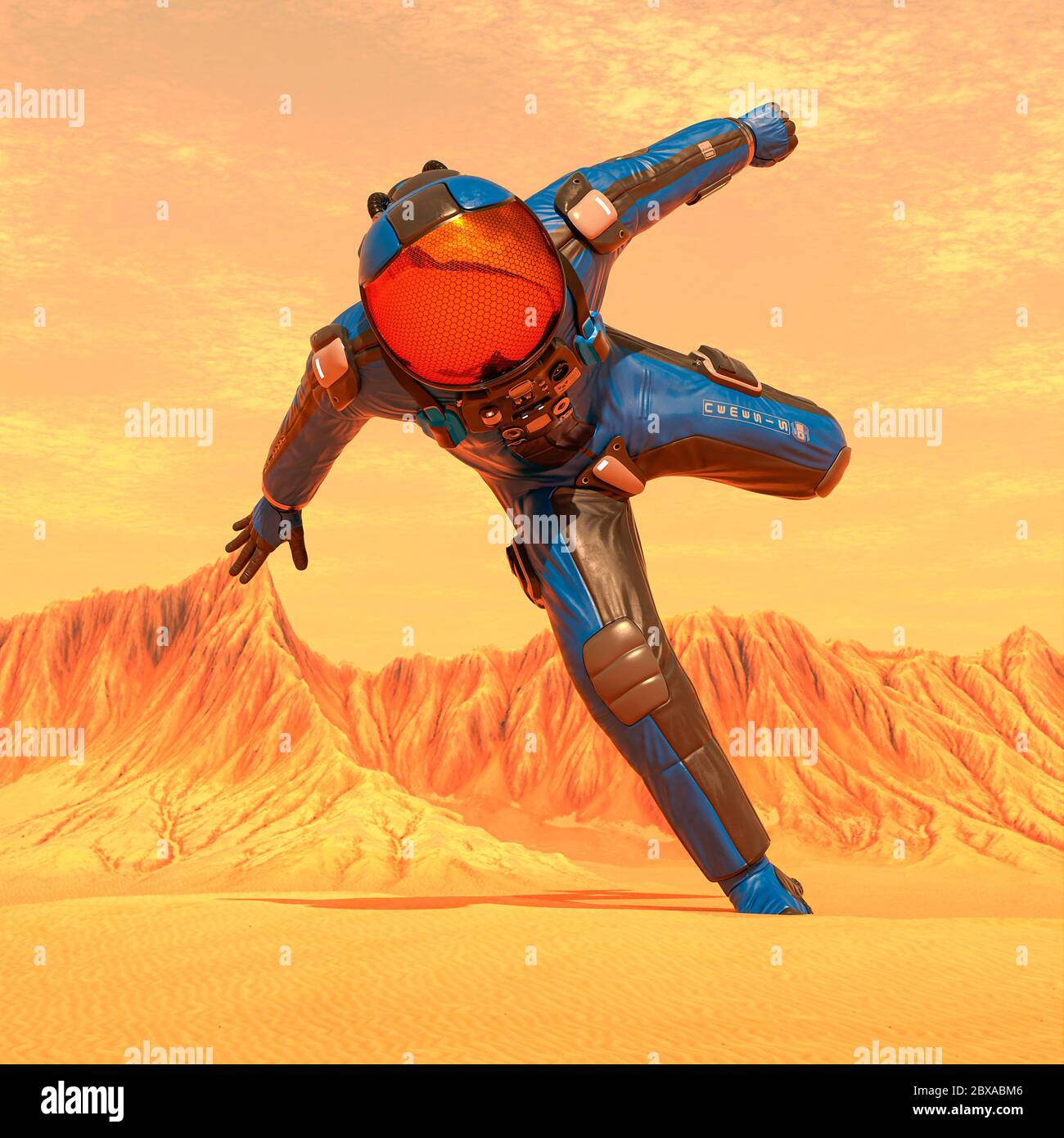 astronaut exploring mars falling down, 3d illustration Stock Photo - Alamy