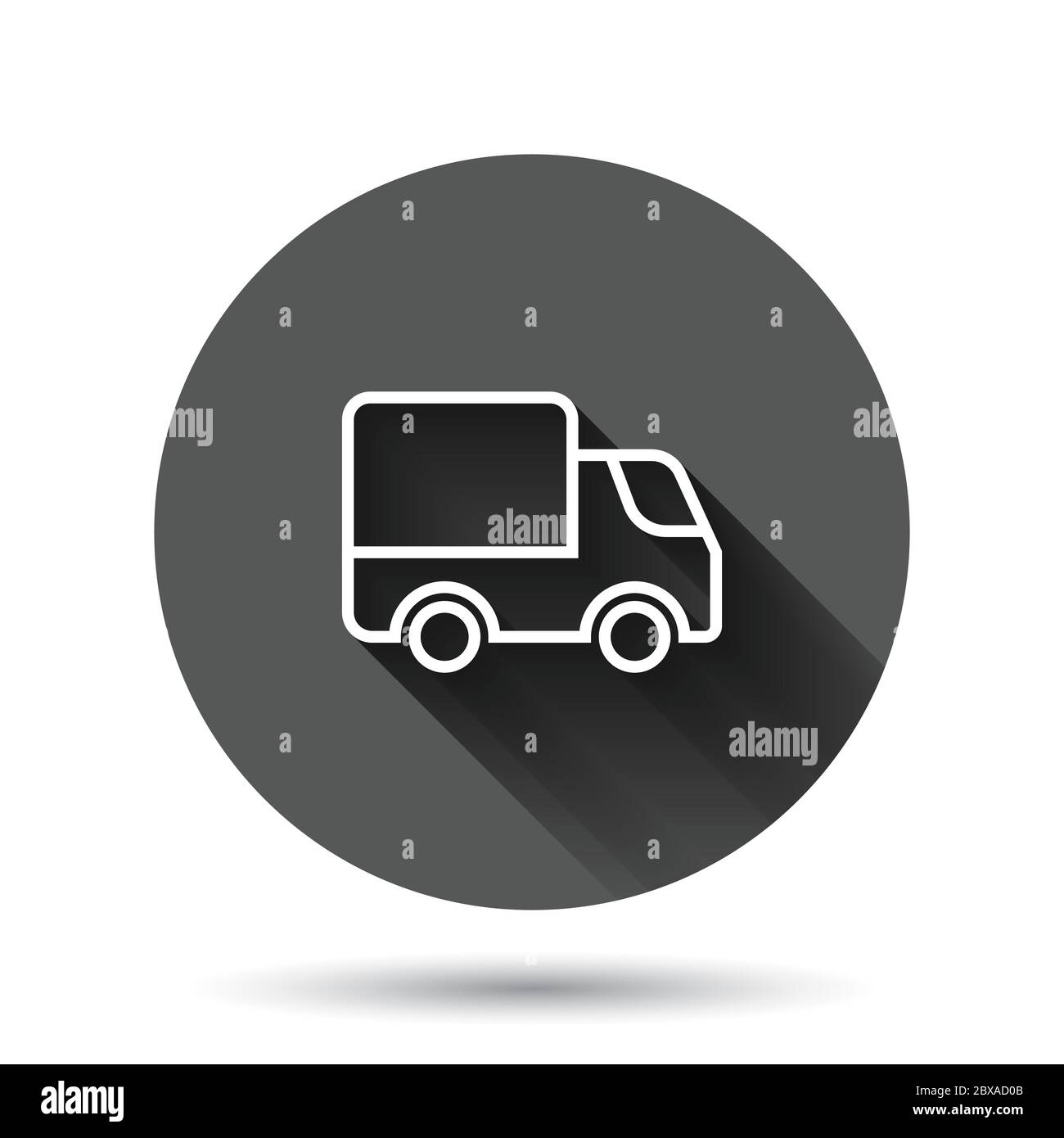 Delivery truck icon in flat style. Van vector illustration on black ...