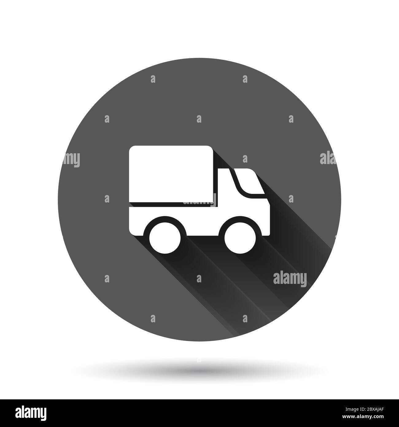 Delivery truck icon in flat style. Van vector illustration on black ...