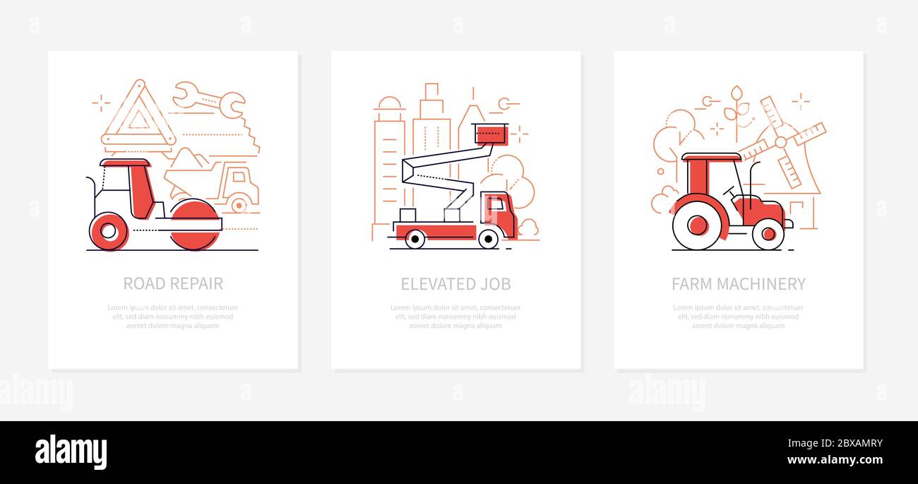Special transport - line design style banners set Stock Vector
