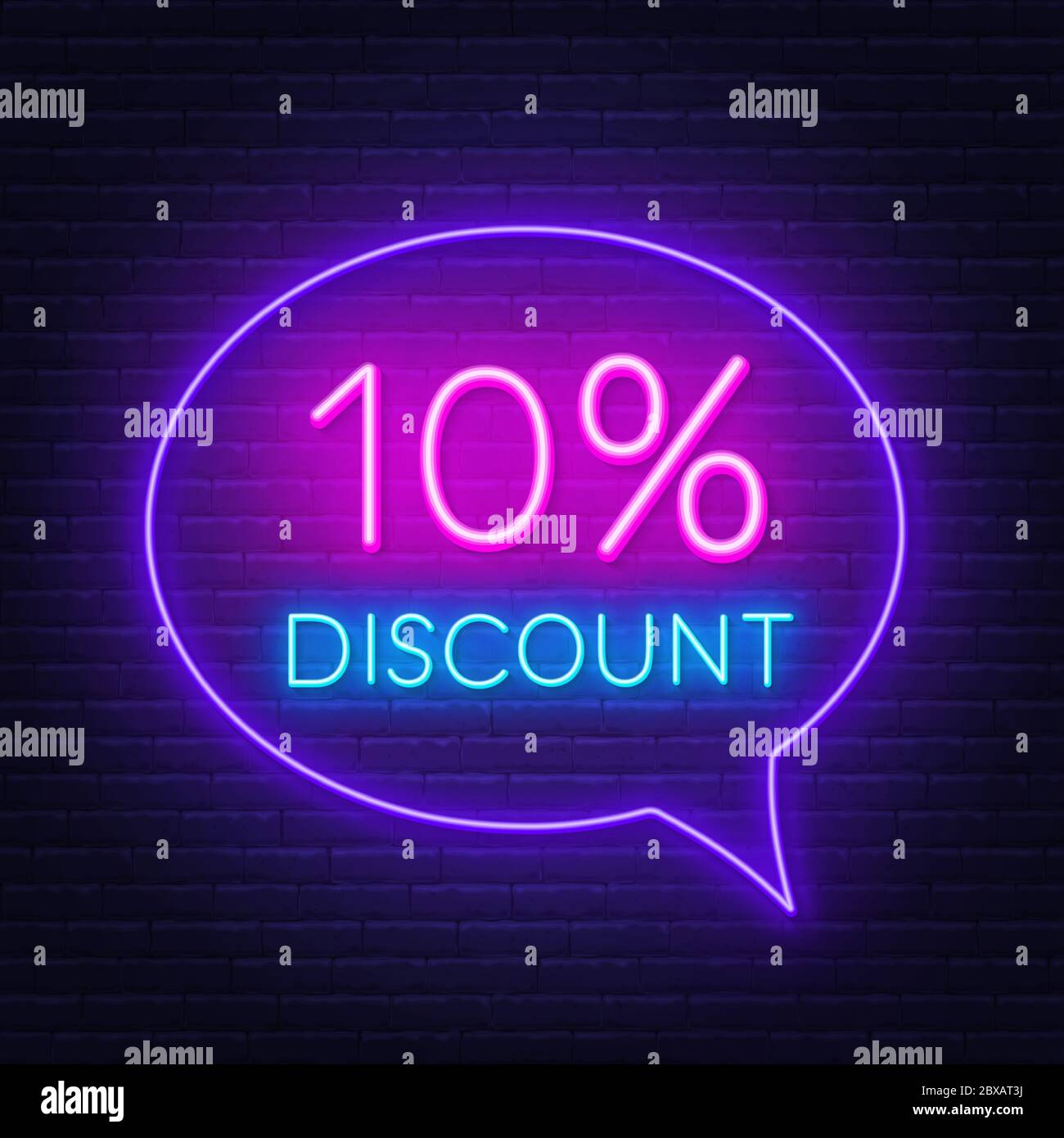 10 percent discount neon sign on brick wall background. Vector