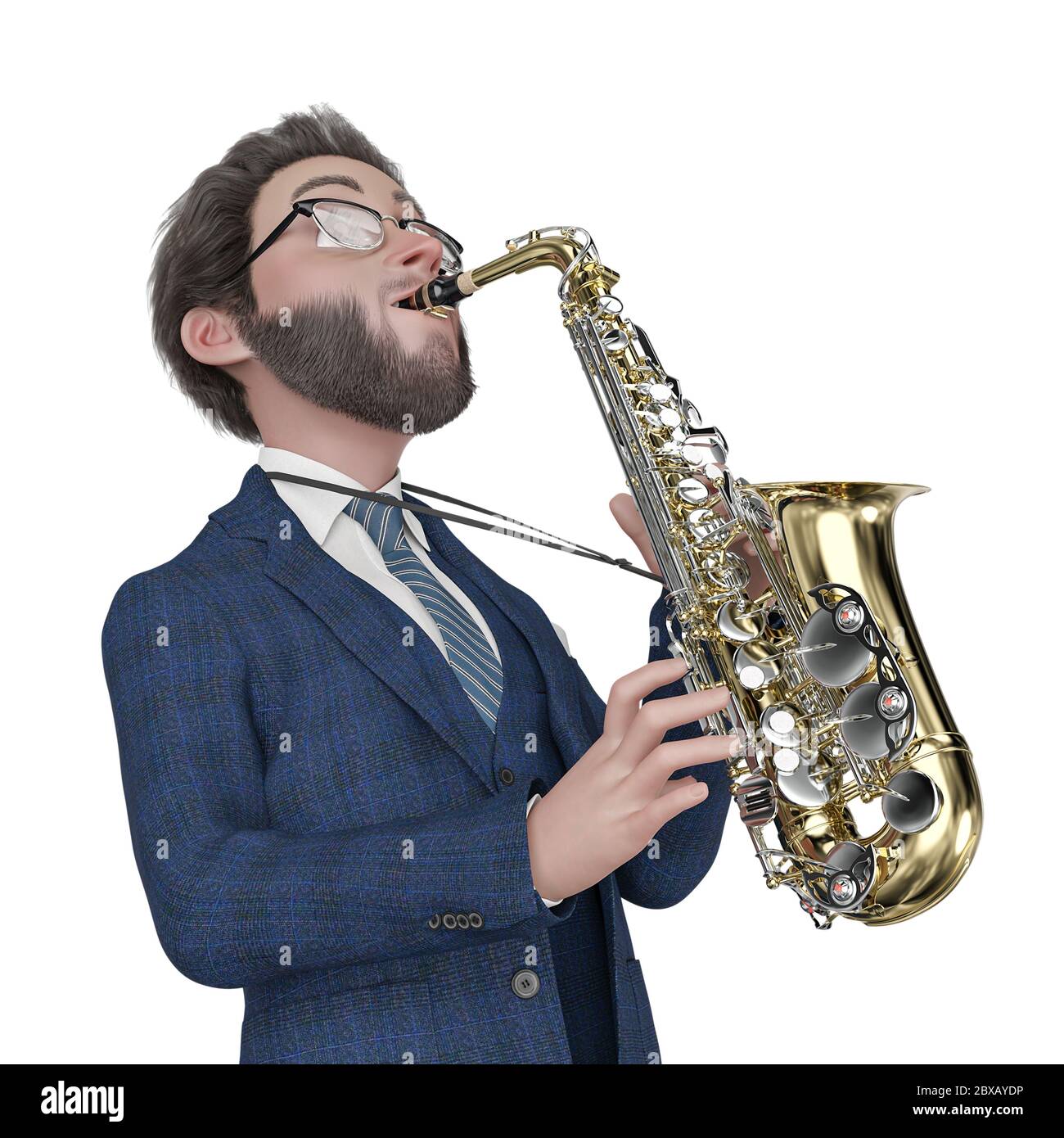 professor cartoon playing saxophone, 3d illustration Stock Photo Alamy