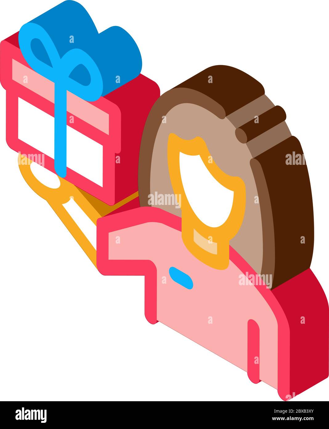 Woman with Gift isometric icon vector illustration Stock Vector