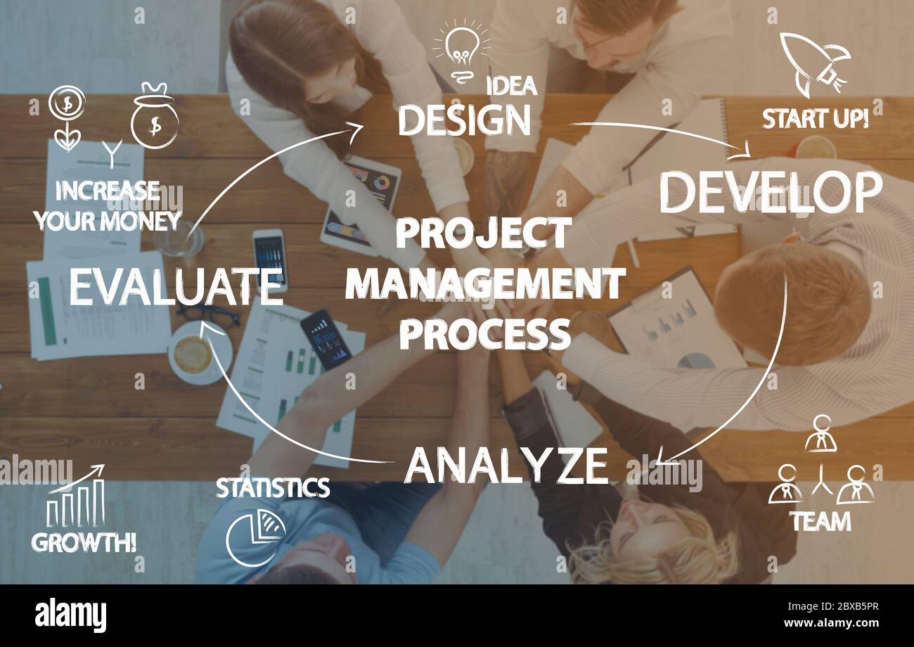 Project management process scheme over office team Stock Photo