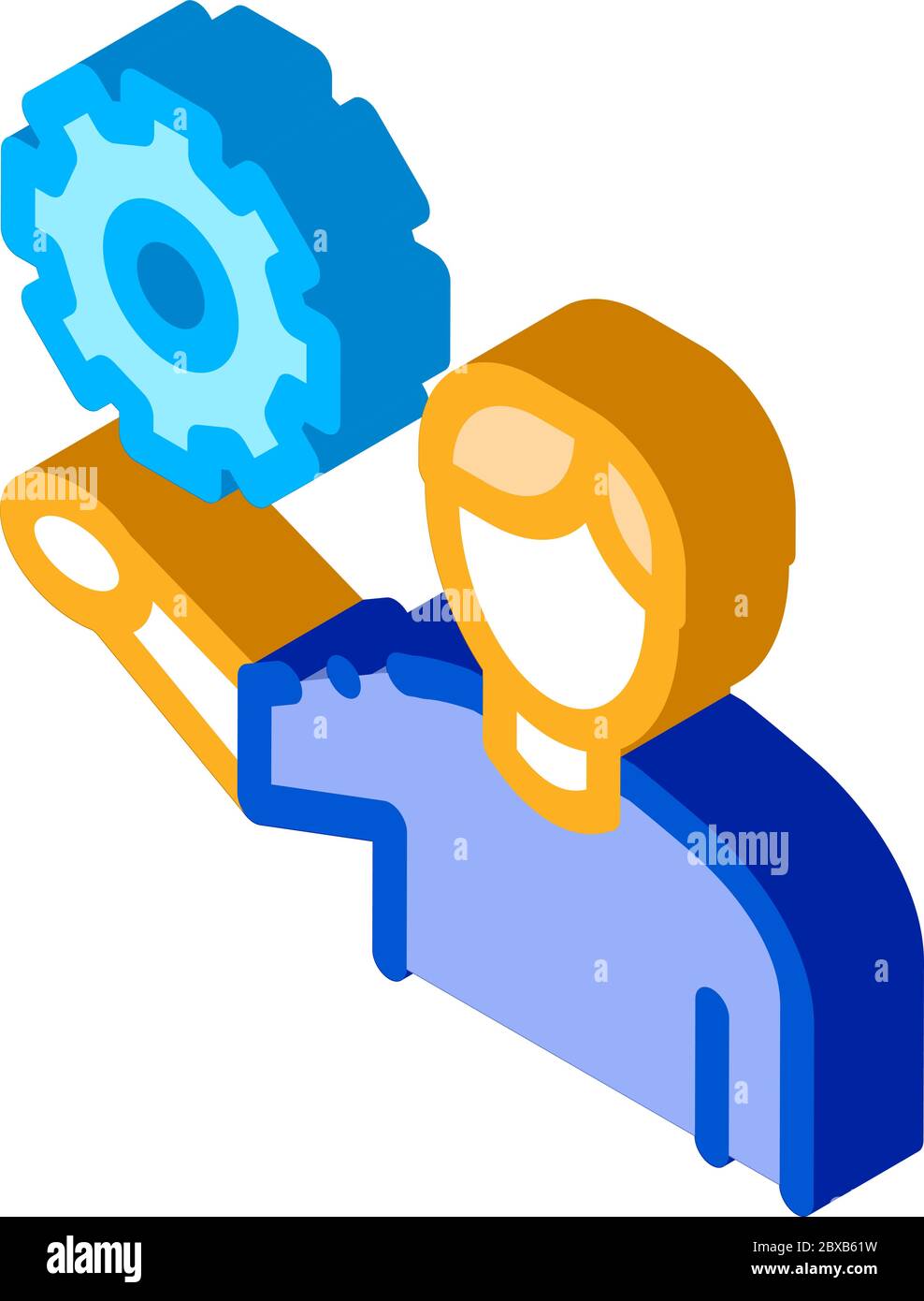 Man Hold Gear isometric icon vector illustration Stock Vector Image ...