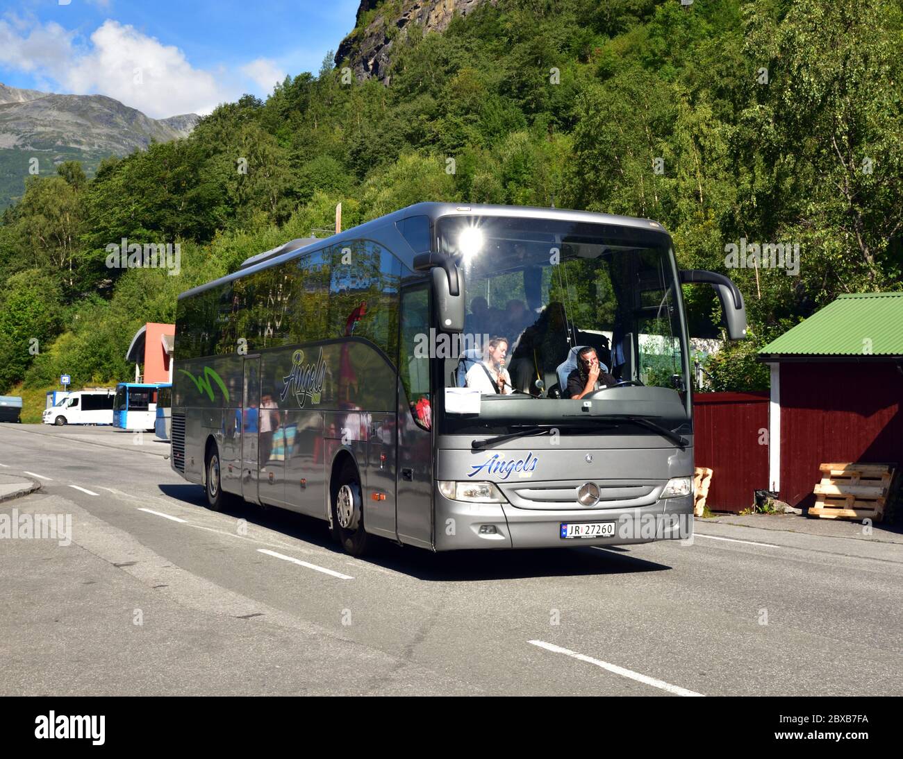 A Mercedes Benz Tourismo Coach Operated By Local Company Angels Buss Is Seen In Geiranger Norway Stock Photo Alamy