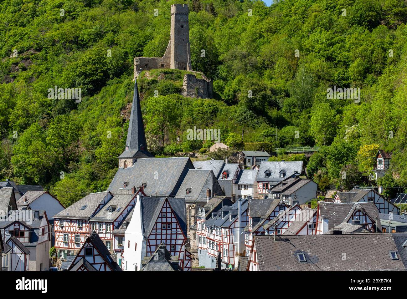 Scenic view at village Monreal in the Eifel, Rhineland-Palatinate Stock Photo