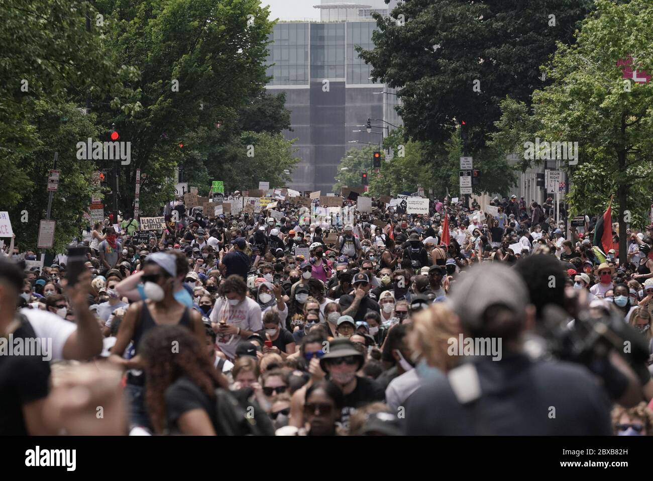 Washington, United States. 06th June, 2020. Protesters march when they participate in a rally against racism and police violence in Washington, DC on Saturday, June 6, 2020. Thousands of protesters in DC and across the nation took to the streets demanding justice for the death of George Floyd who died in Minneapolis last week after a police officer knelt on his neck for more than eight minutes. Photo by Ken Cedeno/UPI Credit: UPI/Alamy Live News Stock Photo