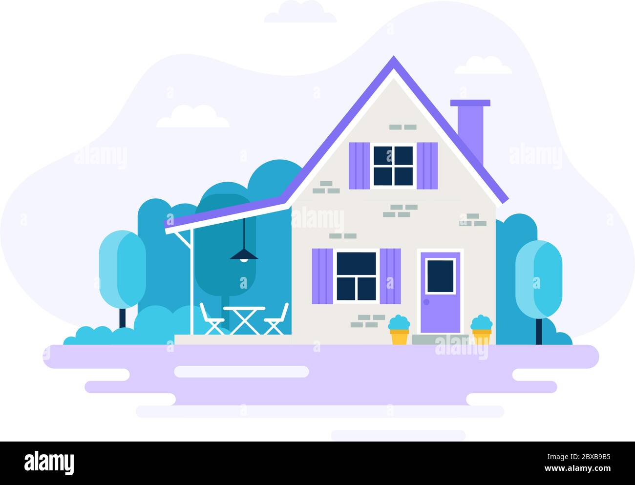Cute house with garden. Vector illustration in flat style, isolated on ...