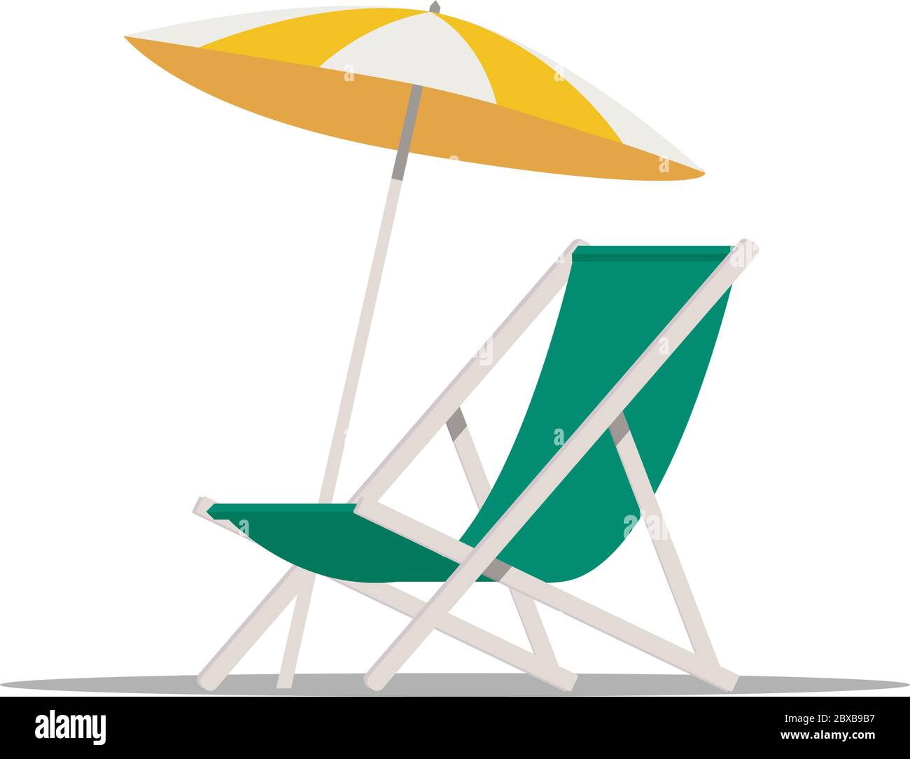 Beach chair with umbrella isolated on white background. Summer vacation