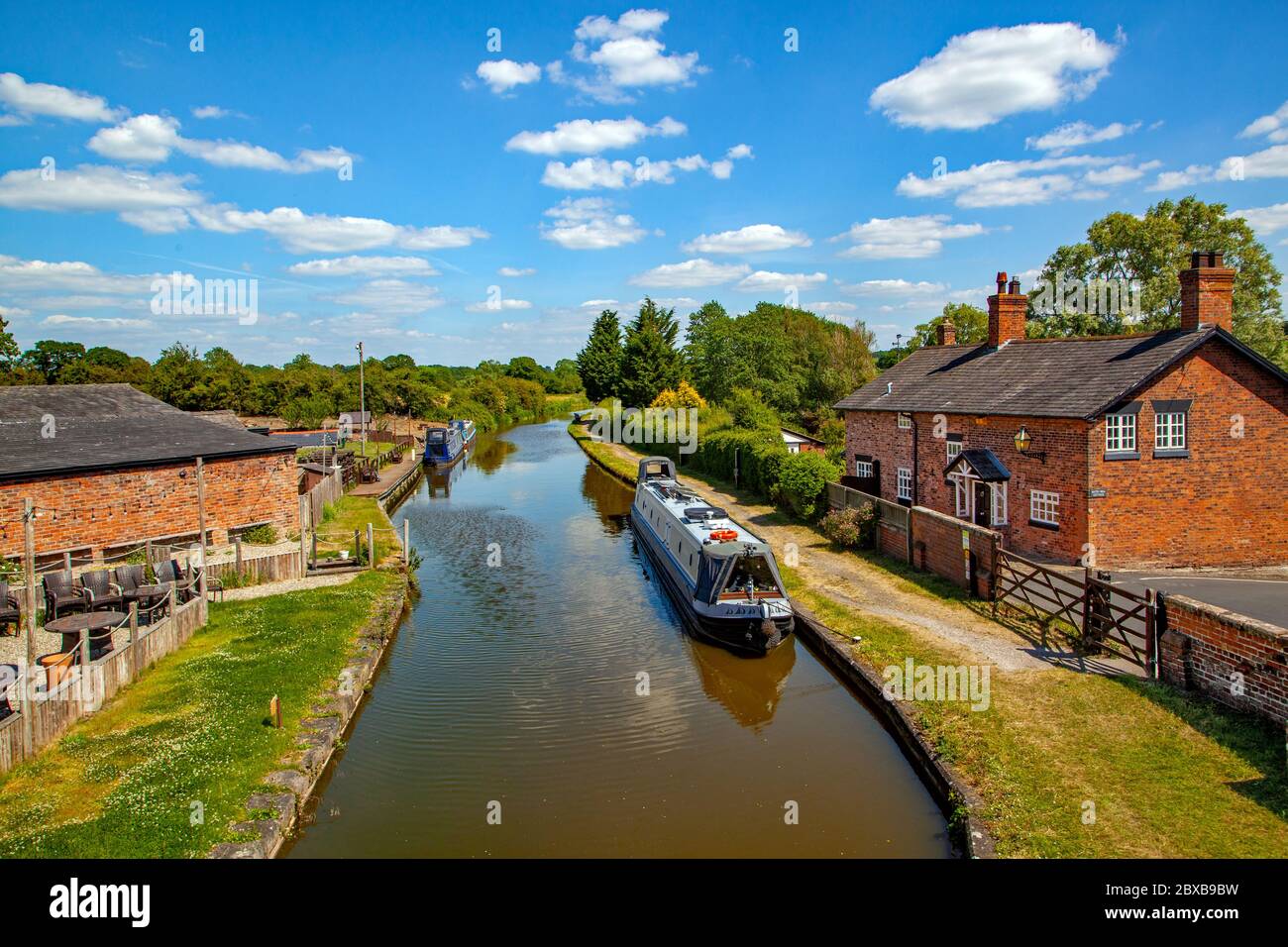 Canal narrow  boat moored on the Shropshire union canal at Tiverton near Beeston in Cheshire England Stock Photo