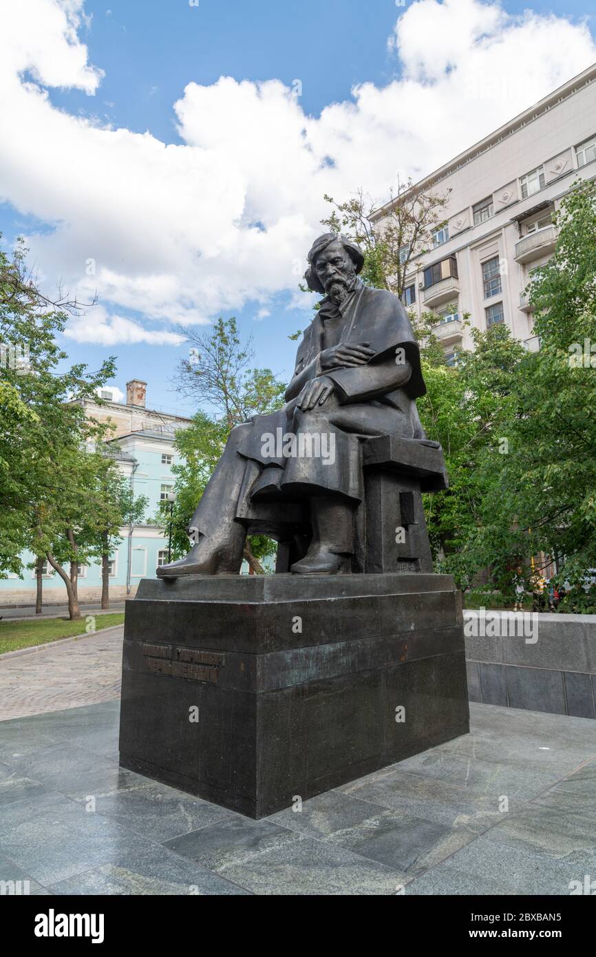 Moscow, Russia - June 2. 2019. Monument to the famous writer Nikolai Chernyshevsky on Pokrovka street Stock Photo