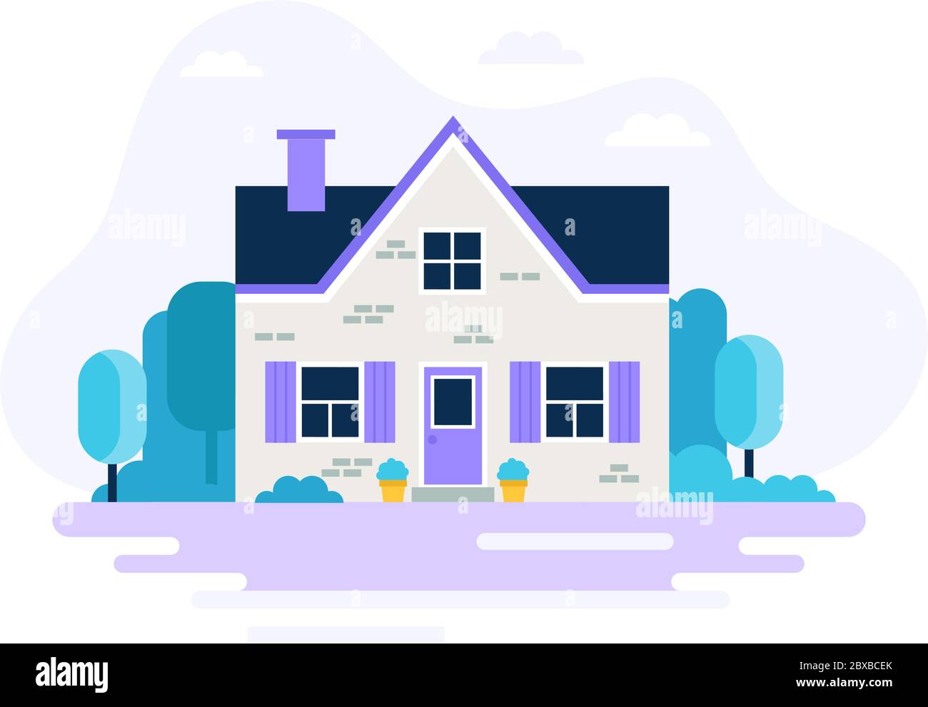 Cute house with garden. Vector illustration in flat style, isolated on ...