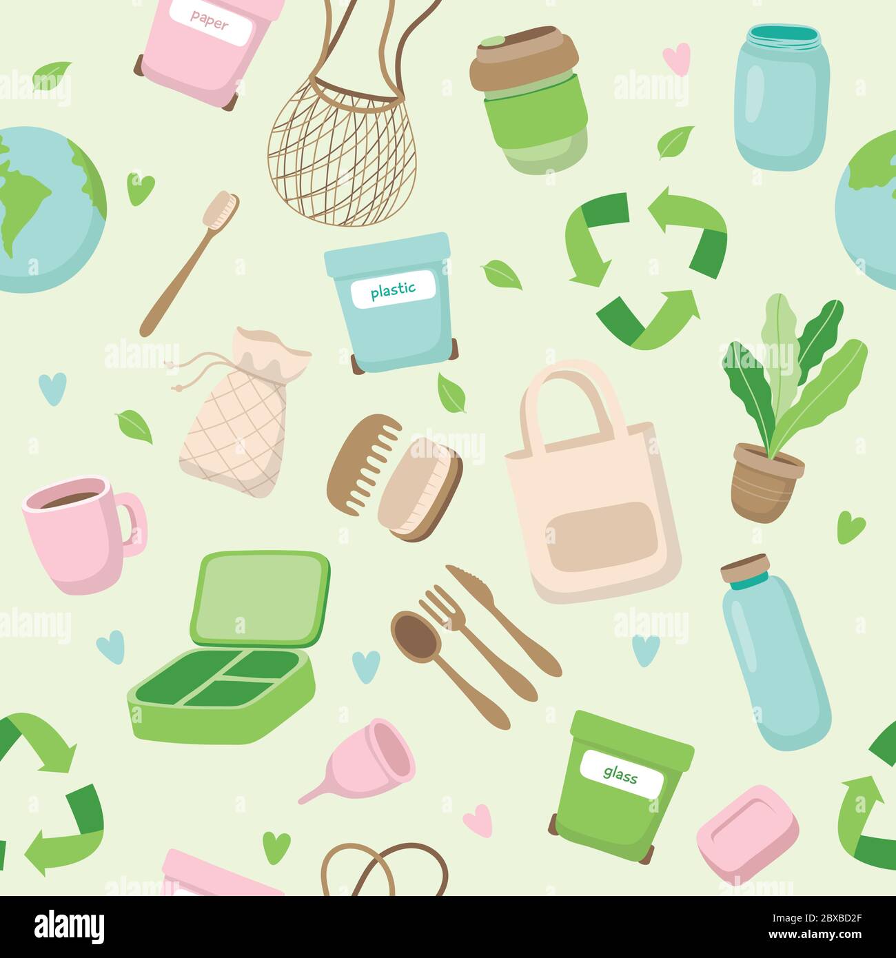 Zero waste concept seamless pattern with different elements ...