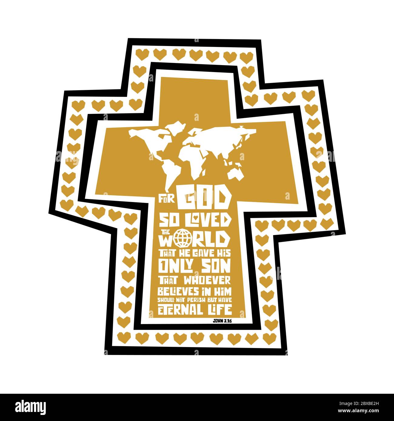 Christian typography, lettering and biblical illustration. For God so loved the world that he gave his only Son. Stock Vector