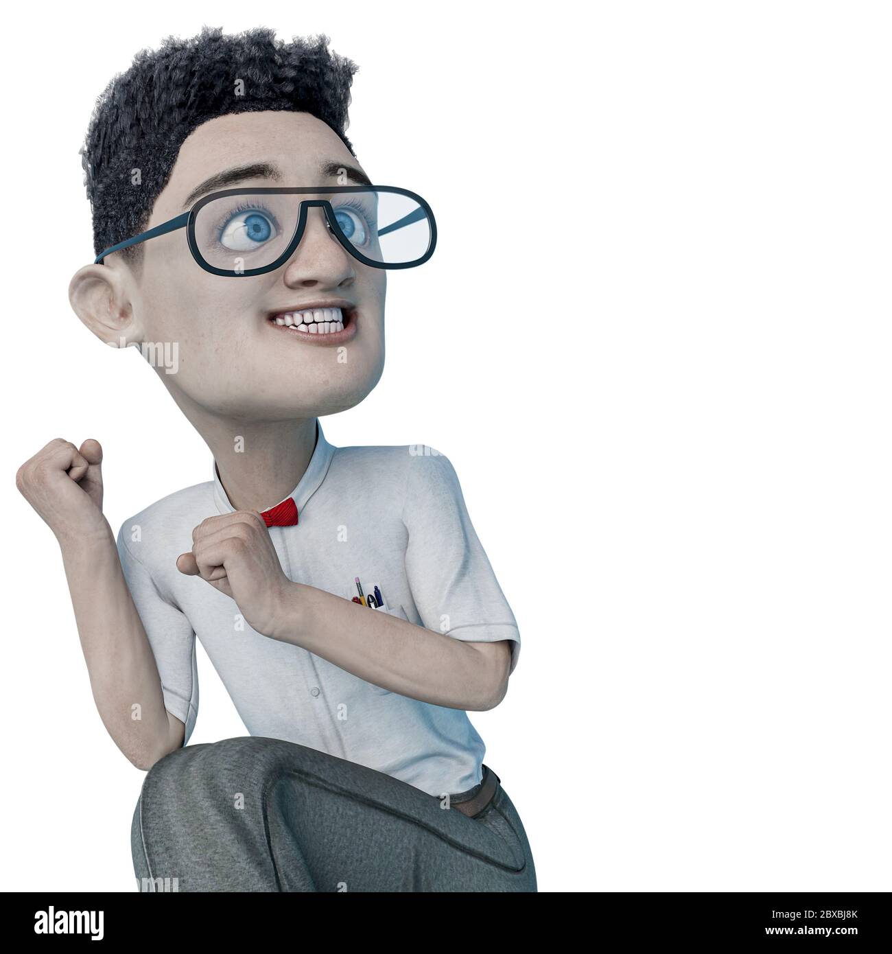 nerd cartoon happy and cheering for you. This smart boy in clipping path is  very useful for yours funny graphic design creations, 3d illustration Stock  Photo - Alamy