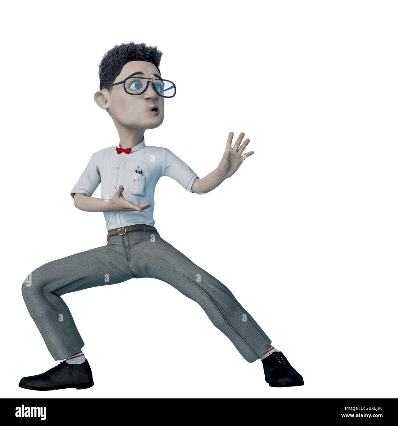 nerd cartoon doing a kung fu pose. This smart boy in clipping path is very  useful for yours funny graphic design creations, 3d illustration Stock  Photo - Alamy
