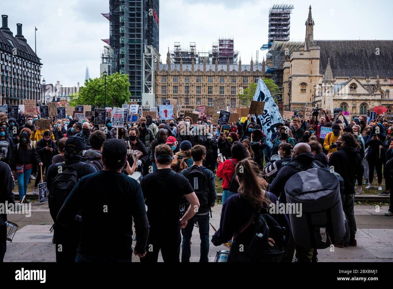 London, UK. 6th June, 2020. Black Lives Matter Protest in Parliament Square in London.  In memory of George Floyd who was killed on the 25th May while in police custody in the US city of Minneapolis. Credit: Yousef Al Nasser/Alamy Live News. Stock Photo